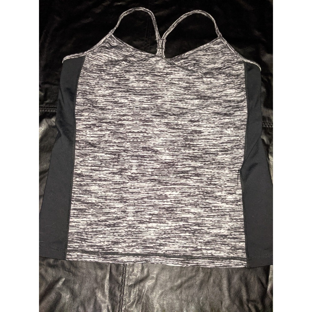 Cabi #802 Womens Space Dye Gray Black Contrast Racerback Shelf Bra Tank Large